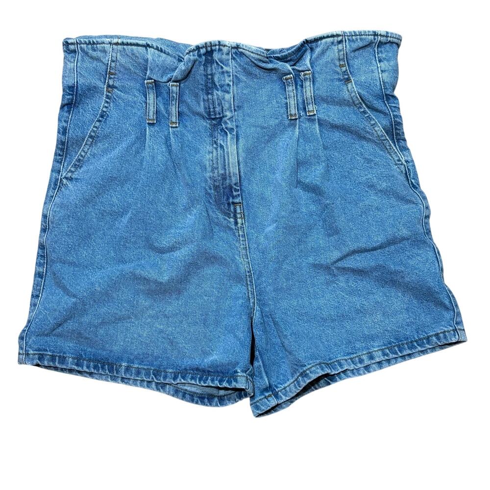 ASOS Denim Shorts Faded Blue Womens US 8 Cotton W36 L4 Paper Bag Waist High Rise